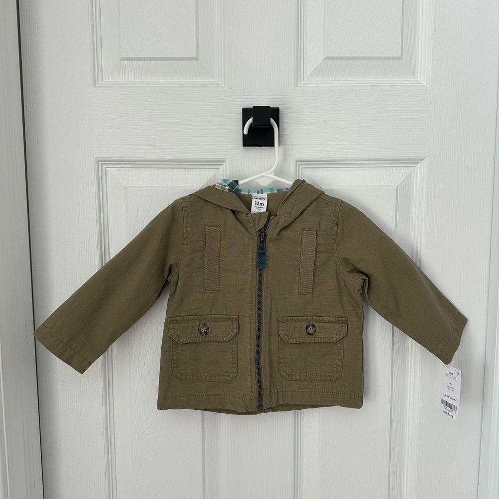 NWT Carters Olive Green Hooded Jacket, size 9-12 months
